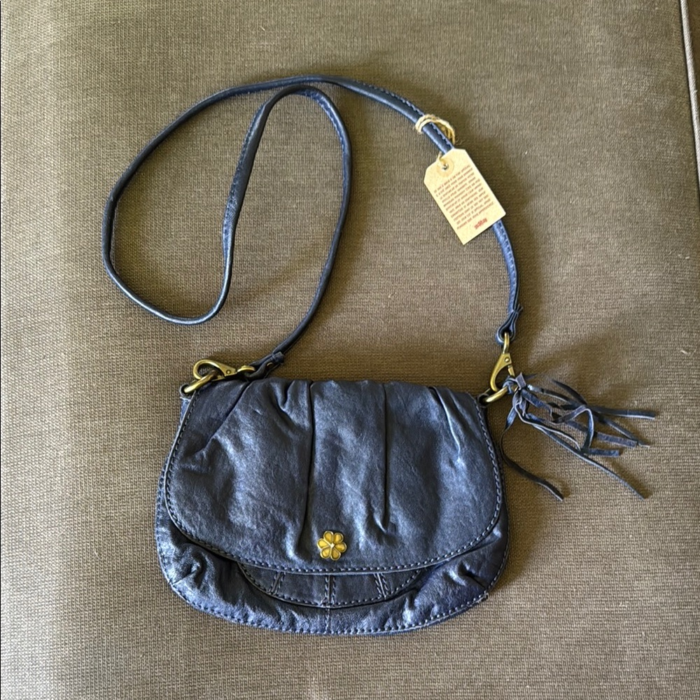 Lucky Brand Blue Crossbody Bag with Distressed Leather